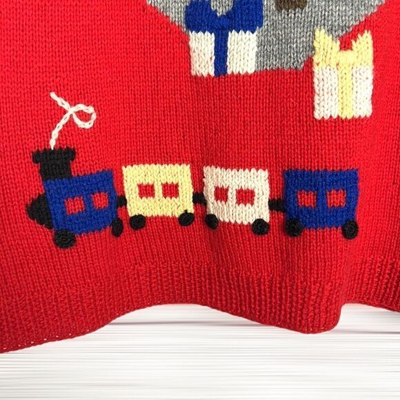 BEREK Vintage Hand Knit in Uruguay Christmas Holiday Red Wool Button Down Vest - Picture 10 of 15